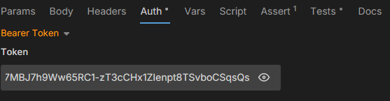 Capture d'écran d'une interface de programmation montrant un jeton d'authentification Bearer.