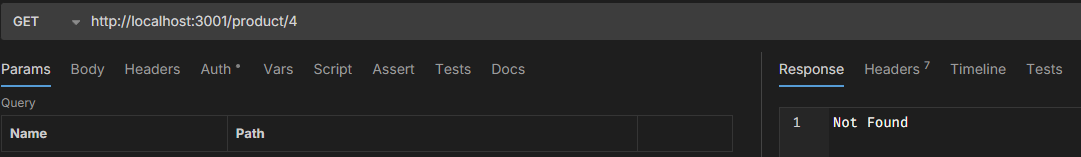 Une interface de requête API montrant un message "Not Found".